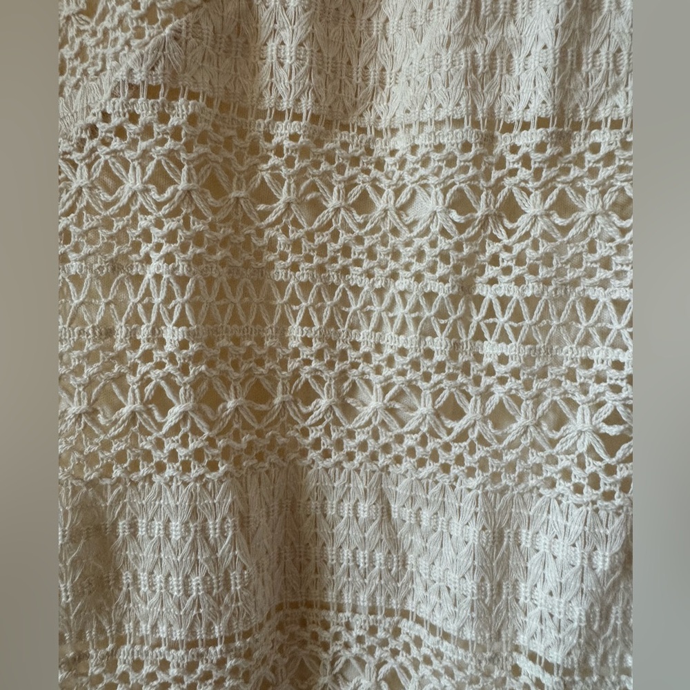 NWT- London Times Crochet Sleeveless Sheath Dress in Natural with Fringe Hem 6 - Picture 5 of 13